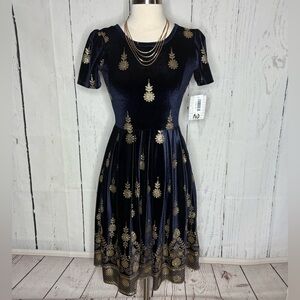 Elegant Navy and Gold Velvet Dress